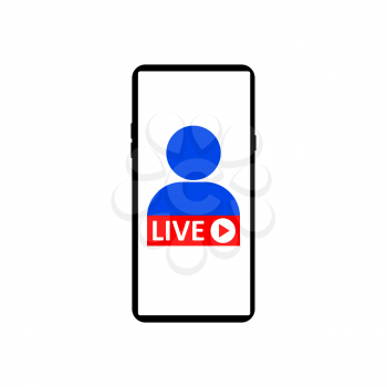 Live Streaming on smartphone. Sign of live streaming, broadcasting, online stream emblem. Concept of social media live performance