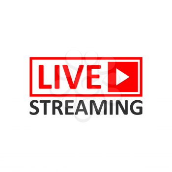 Live Stream sign. Red symbol, button of live streaming, broadcasting, online stream emblem. For tv, shows and social media live performances