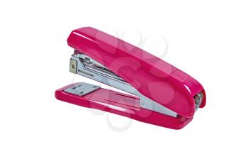 Pink stapler with shadow on white background