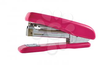 Pink stapler with shadow on white background