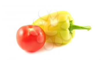 Sweet pepper and tomato isolated on white background