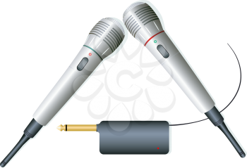 Illustration of 2 wireless microphones with the receiver