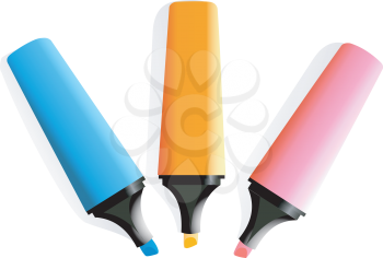 Three markers on a white background with a shade