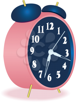 Illustration of pink alarm clock on a white background