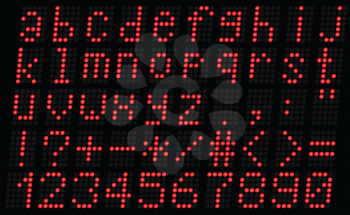 Illustration uppercase alphabet digital LCD indicator on a dark background