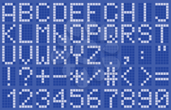 Illustration uppercase alphabet digital LCD indicator on a blue background
