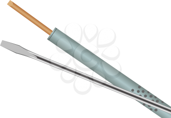 Illustration of a soldering iron and a screwdriver on a white background