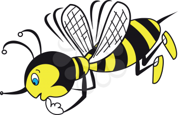 Illustration of The thinking cartoon bee on a white background
