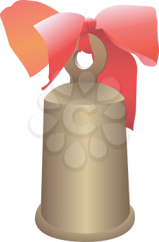 Illustration of a hand bell with a bow on a white background
