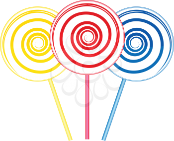 Illustration of three big lollipops on white background
