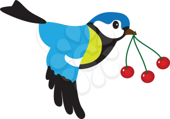 Illustration of of a flying bird with berries in its beak
