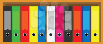 Illustration of book shelves with colorful folders