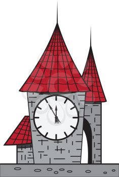 Illustration of a small cartoon castle with a clock