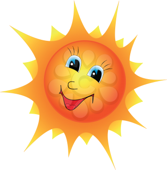 Illustration cartoon smiling sun on a white background