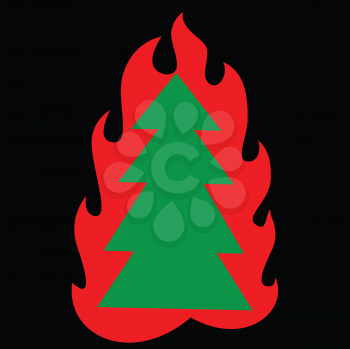 Illustration of sign Christmas tree on fire