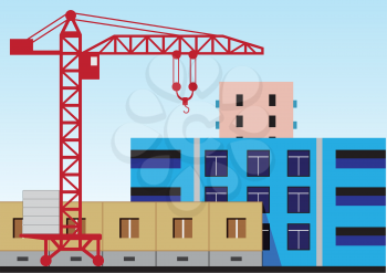 Illustration of the construction of residential houses and high-rise crane