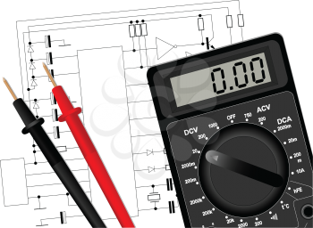 Illustration of a digital multimeter on the electrical circuit