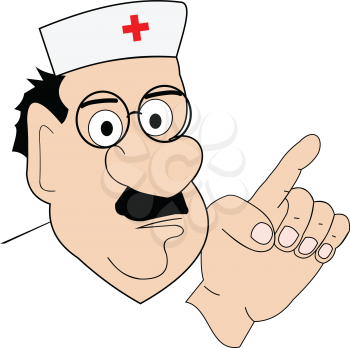 Illustration of doctor pointing a finger, on a white background