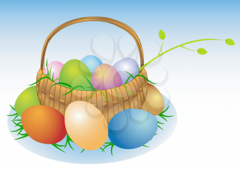 Illustration of an easter basket with eggs and a branch
