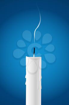 Illustration of an extinct candle with a smoke on a dark background