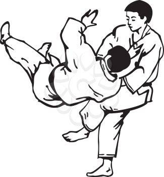 Two fighter judo on a white background 