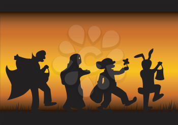 Silhouettes of characters of a halloween on a black-fiery background