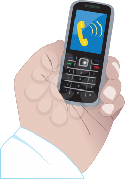Illustration of a hand and calling mobile phone