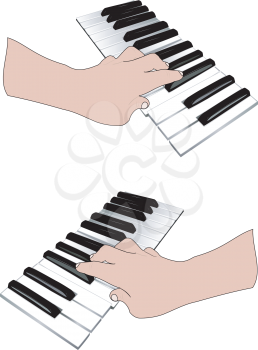 Two hands playing on the musical keyboard