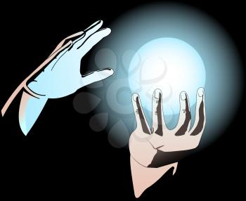 Illustration of hands with a magical ball