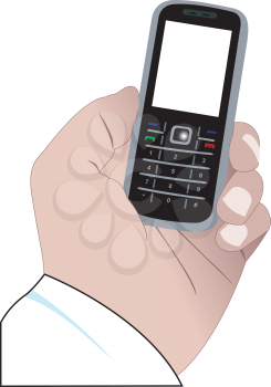 Illustration of a hand with a mobile phone
