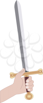 Illustration of a hand with a sword on a white background