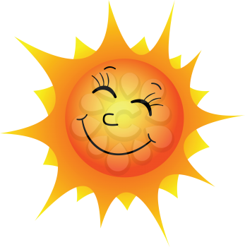 Illustration of a happy cartoon sun on a white background