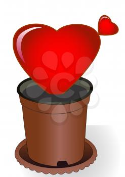 Heart in the form of a flower with small heart in a flowerpot