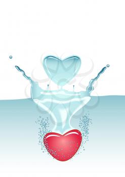 Illustration of two hearts. One in water, another in the form of splashes.
