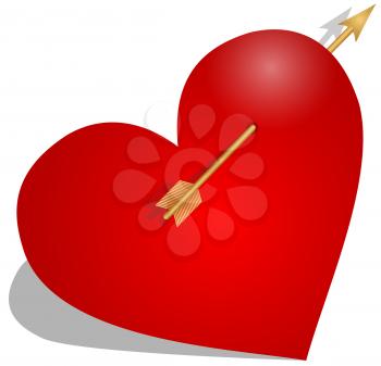 Illustration of a heart pierced by an arrow on a white background
