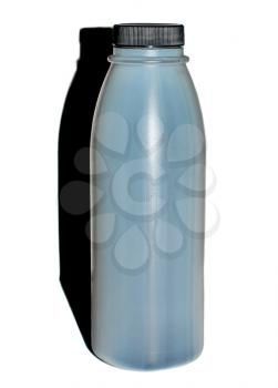 Grey plastic bottle with shadow on white background