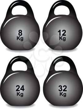 Illustration of a set of weights of different weights on a white background
