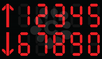 Illustration of LED digits with arrows on a dark background
