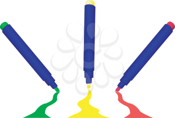 Three markers of different colors drawing lines