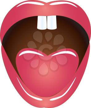 Mouth with language in the form of heart and two teeth