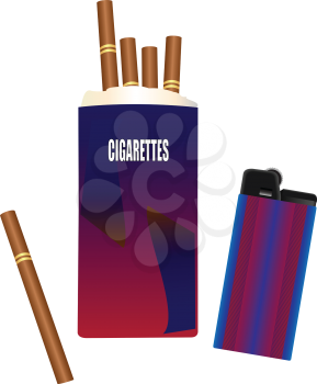 Illustration of a pack of cigarettes from the cigarette lighter on a white background