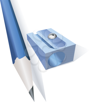 Pencil and sharpener for a pencil on a white background with a shade