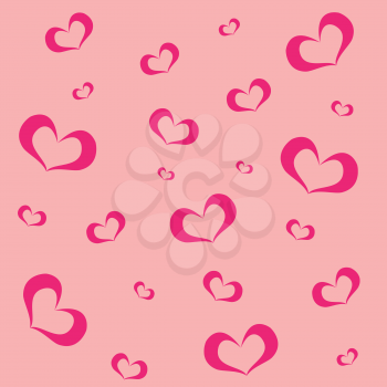 Illustration of a pink background with hearts of different size