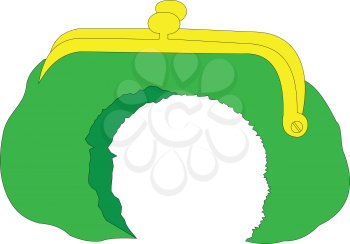 Illustration of a torn green purse on a white background