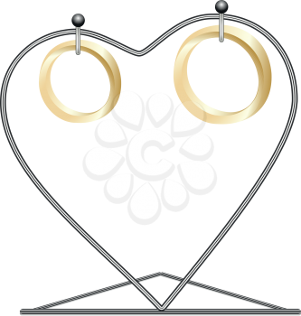Rings on a support in the form of hearts on a white background