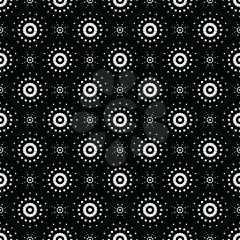 Illustration of seamless pattern of symbolic white stars on a black background