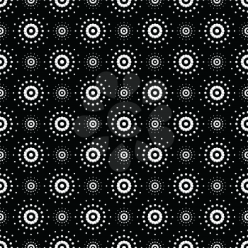 Illustration of seamless pattern of symbolic white stars on a black background