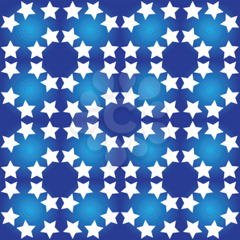 Illustration seamless pattern of white stars on a blue background
