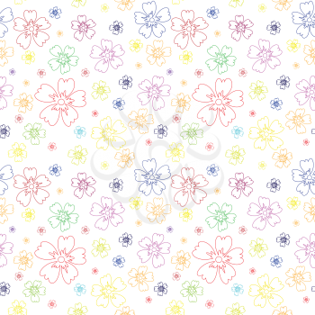 Illustration of seamless pattern with outlines of flowers