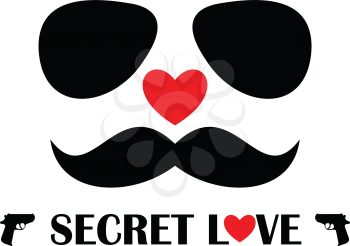 Illustration sunglasses, heart shaped nose, mustache and signature